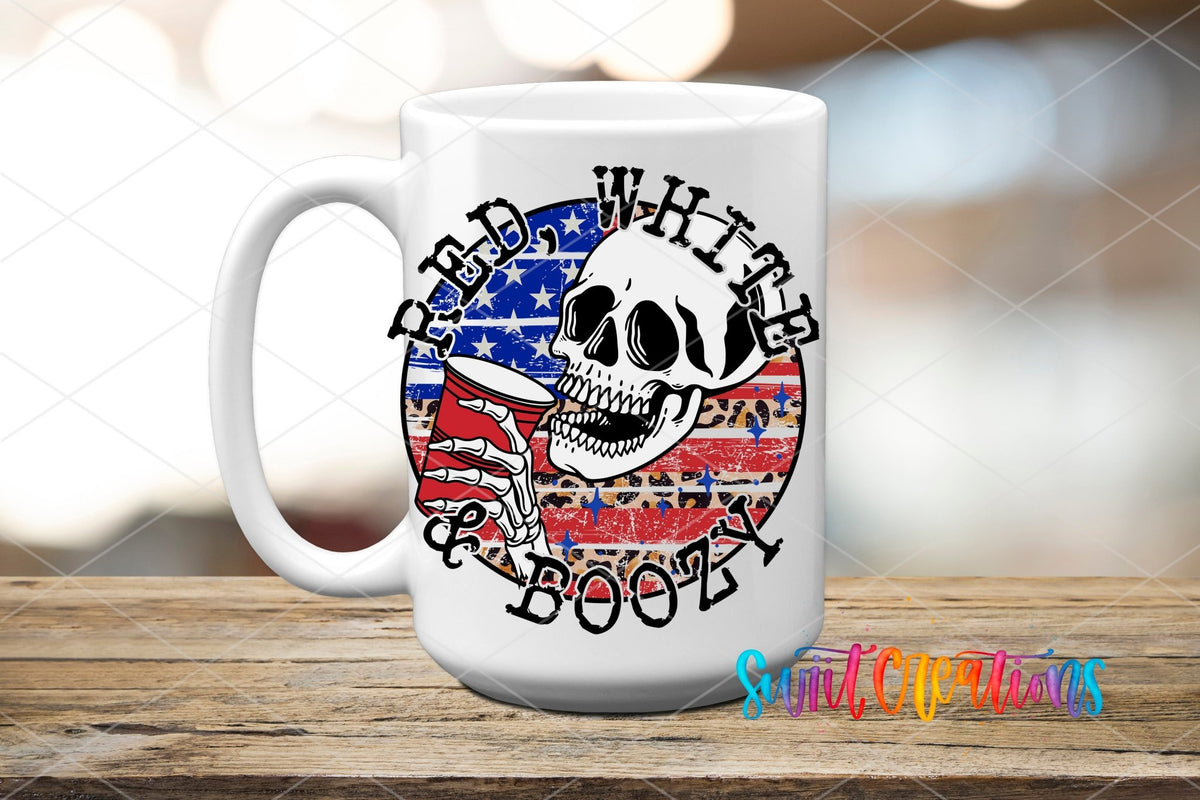 Red White And Boozy Skull UV DTF Cup Decal | UV889 - Swiit Creations