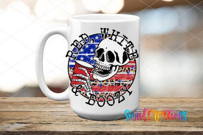 Red White And Boozy Skull UV DTF Cup Decal | UV889 - Swiit Creations
