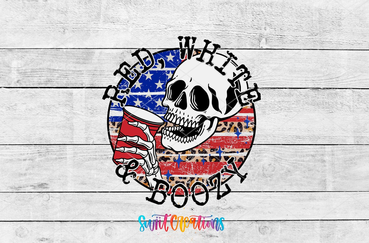 Red White And Boozy Skull UV DTF Cup Decal | UV889 - Swiit Creations
