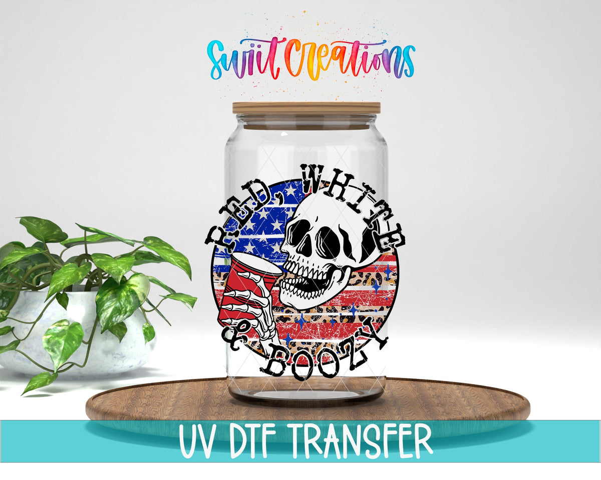 Red White And Boozy Skull UV DTF Cup Decal | UV889 - Swiit Creations