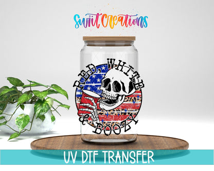 Red White And Boozy Skull UV DTF Cup Decal | UV889 - Swiit Creations