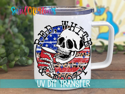 Red White And Boozy Skull UV DTF Cup Decal | UV889 - Swiit Creations