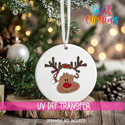 Reindeer Christmas UV DTF Ornament Transfer | Holiday Antler Reindeer Transfer | O-1610 - Swiit Creations