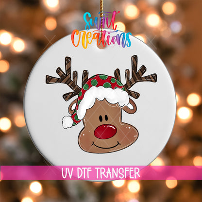 Reindeer Christmas UV DTF Ornament Transfer | Holiday Antler Reindeer Transfer | O-1610 - Swiit Creations
