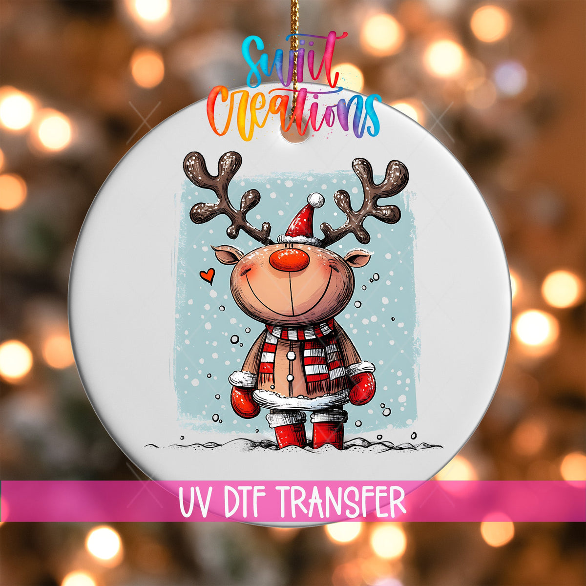 Reindeer Christmas UV DTF Ornament Transfer | O-1256 - Swiit Creations
