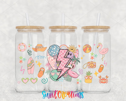 Retro Beach UV DTF Transfer Tumbler Wrap | Smiley Lightning Summer Tumbler Decal | DTF256 - Swiit Creations