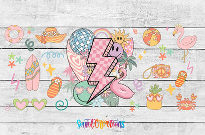 Retro Beach UV DTF Transfer Tumbler Wrap | Smiley Lightning Summer Tumbler Decal | DTF256 - Swiit Creations