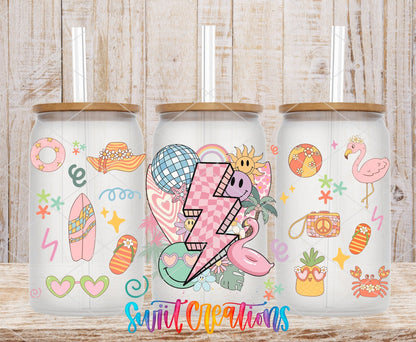 Retro Beach UV DTF Transfer Tumbler Wrap | Smiley Lightning Summer Tumbler Decal | DTF256 - Swiit Creations