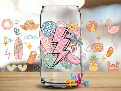 Retro Beach UV DTF Transfer Tumbler Wrap | Smiley Lightning Summer Tumbler Decal | DTF256 - Swiit Creations