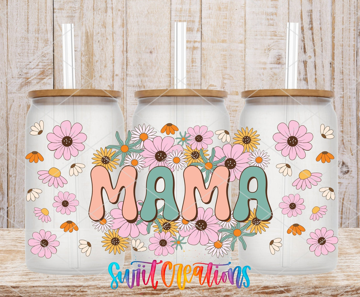 Retro Mama UV DTF Transfer Tumbler Wrap | Floral Boho Mom Cup Decal | DTF048 - Swiit Creations