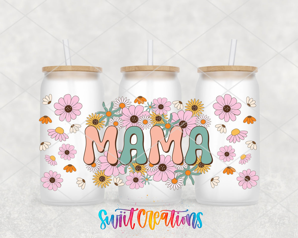 Retro Mama UV DTF Transfer Tumbler Wrap | Floral Boho Mom Cup Decal | DTF048 - Swiit Creations