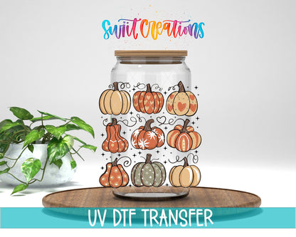 Retro Pumpkin UV DTF transfer displayed on a clear jar mockup from Swiit Creations