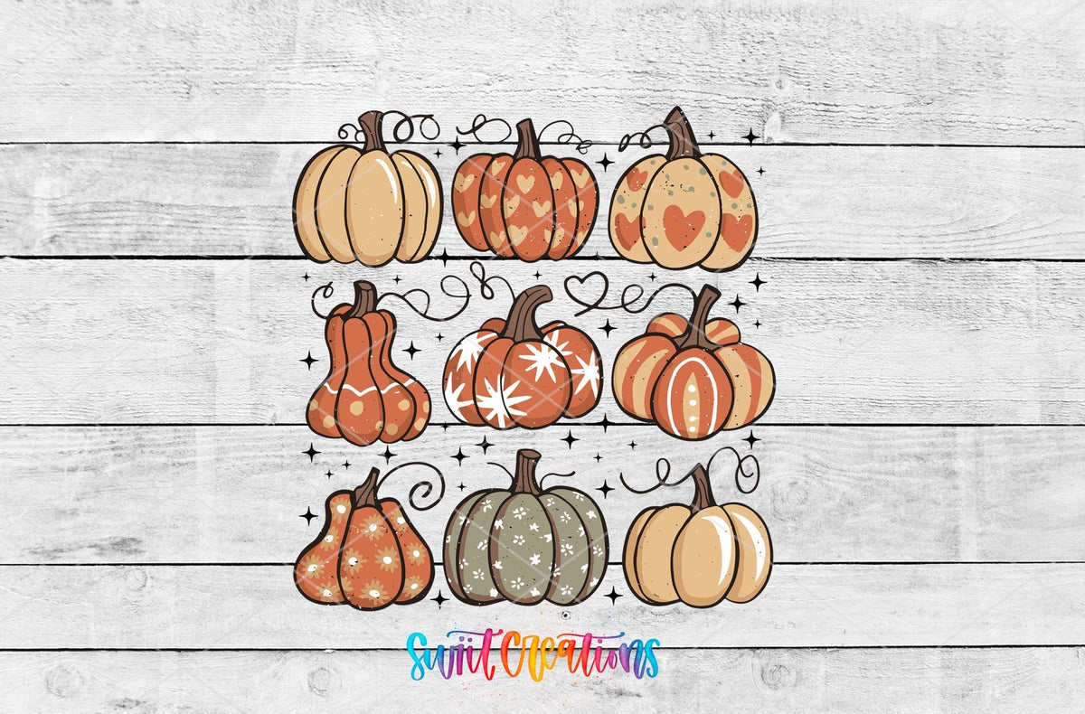 Retro Pumpkin UV DTF transfer shown as a full artwork preview from Swiit Creations