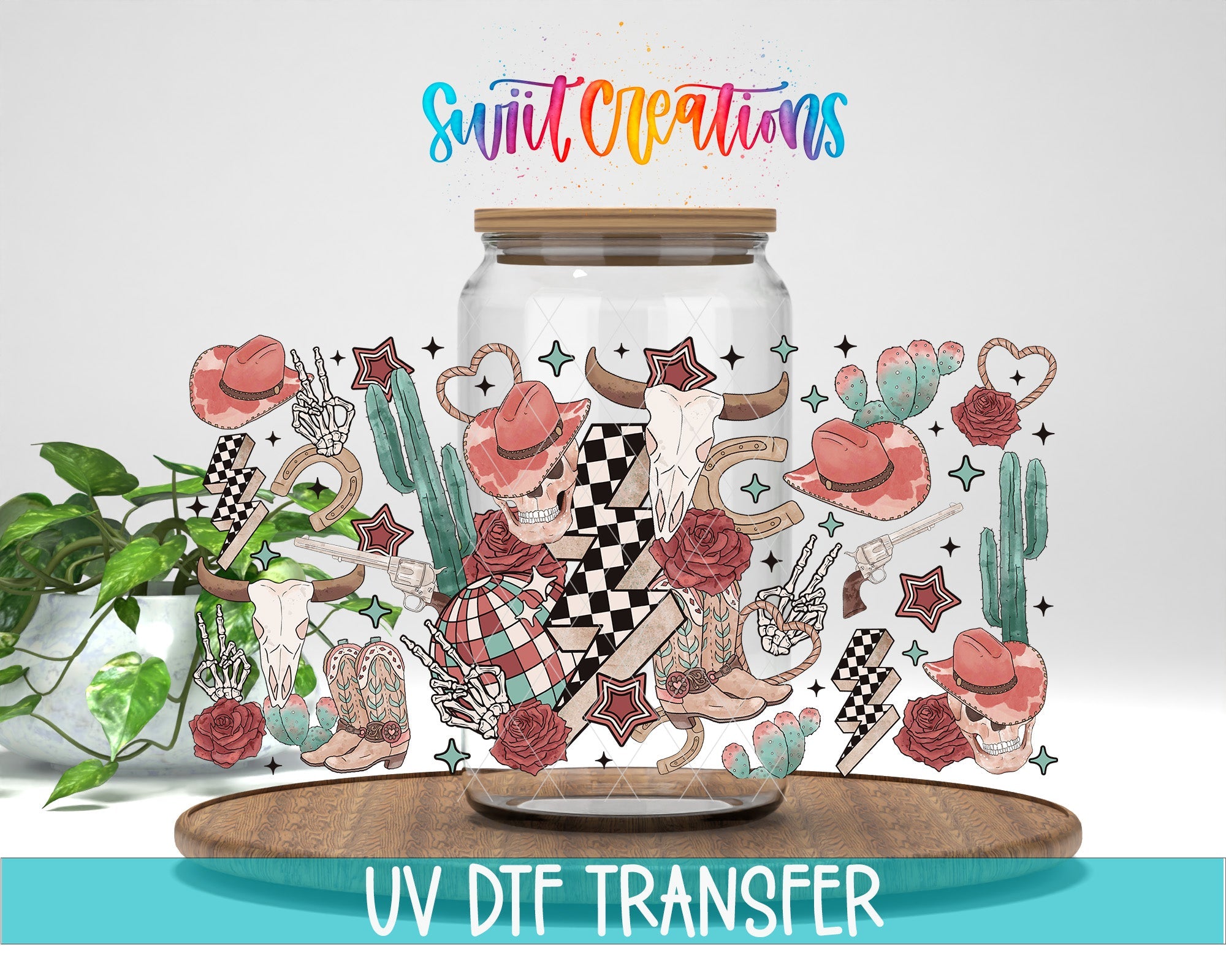 Retro Western Cowgirl with Skull and Cactus UV DTF Transfer Tumbler Wrap | DTF306 - Swiit Creations