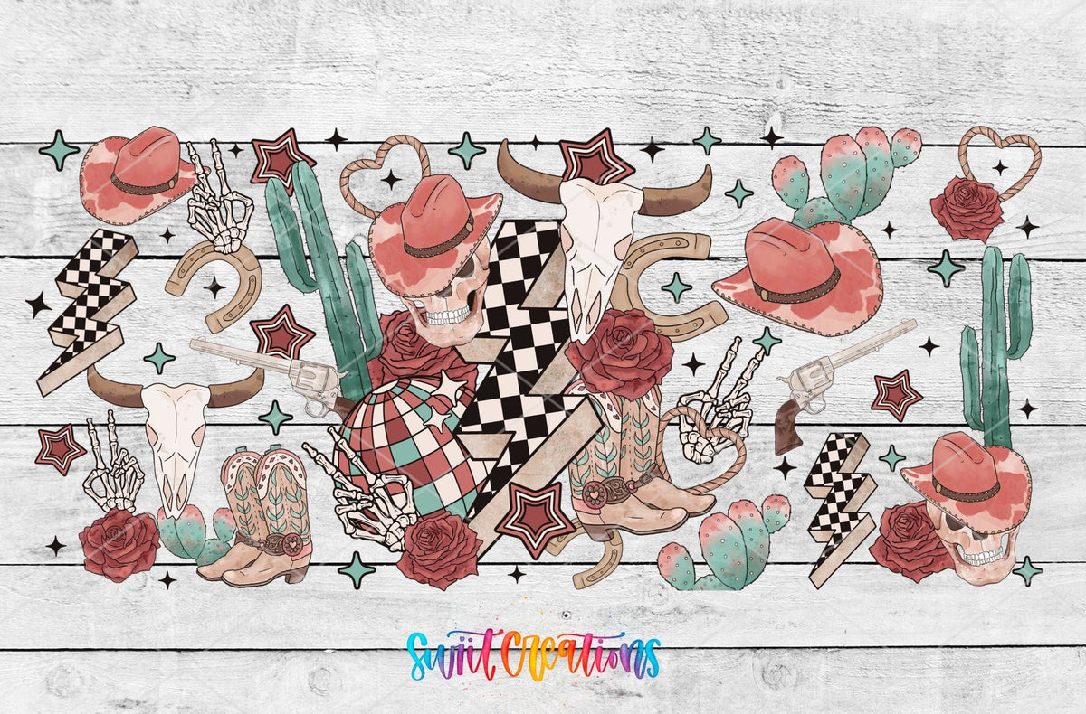 Retro Western Cowgirl with Skull and Cactus UV DTF Transfer Tumbler Wrap | DTF306 - Swiit Creations