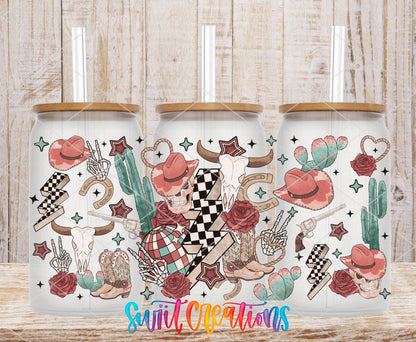 Retro Western Cowgirl with Skull and Cactus UV DTF Transfer Tumbler Wrap | DTF306 - Swiit Creations