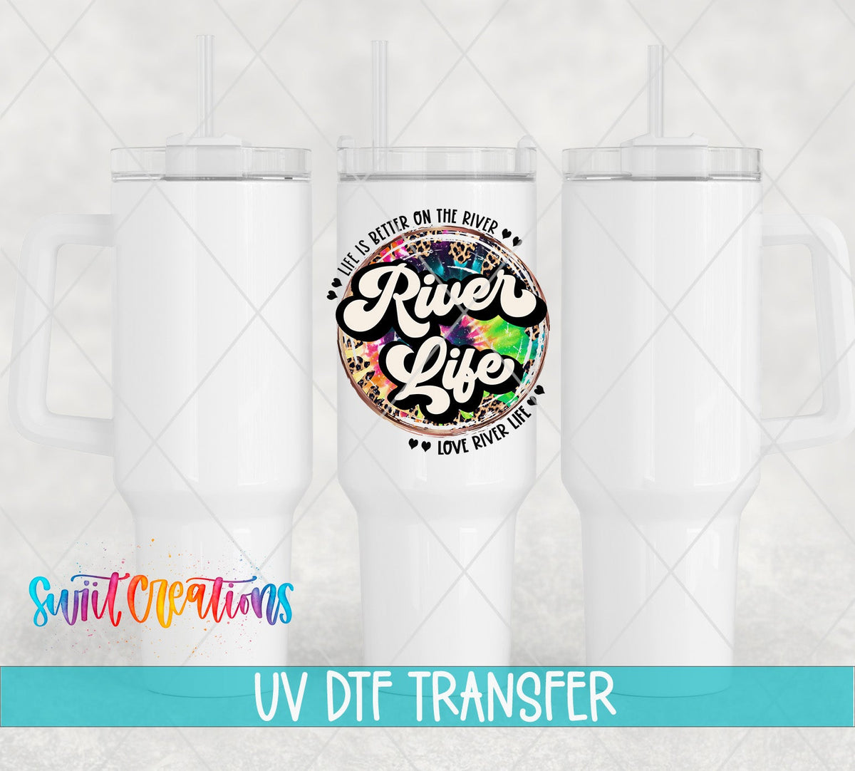 River Life UV DTF Decal | Tie Dye Leopard River Tumbler Wrap | UV867 - Swiit Creations