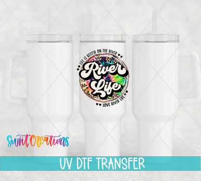 River Life UV DTF Decal | Tie Dye Leopard River Tumbler Wrap | UV867 - Swiit Creations
