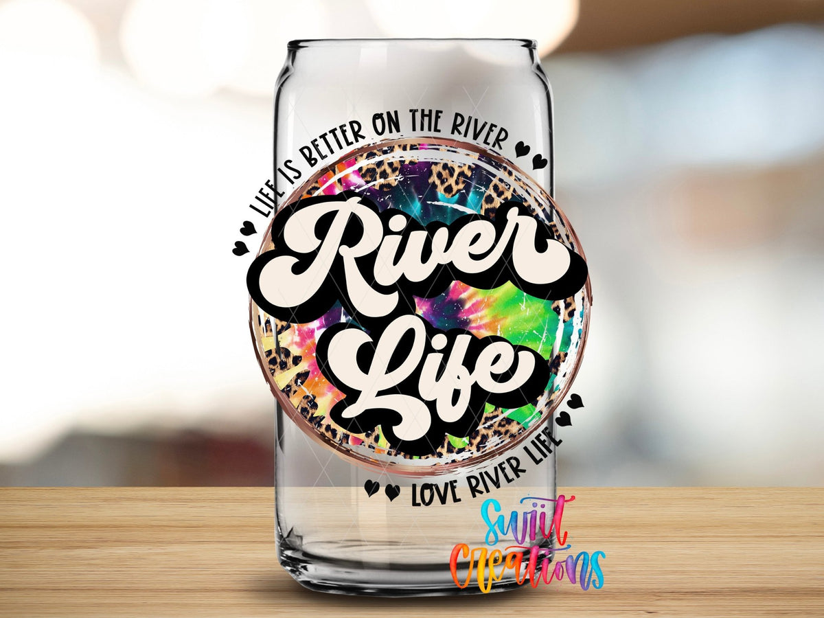 River Life UV DTF Decal | Tie Dye Leopard River Tumbler Wrap | UV867 - Swiit Creations