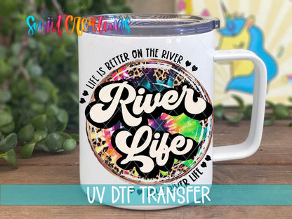 River Life UV DTF Decal | Tie Dye Leopard River Tumbler Wrap | UV867 - Swiit Creations