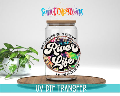 River Life UV DTF Decal | Tie Dye Leopard River Tumbler Wrap | UV867 - Swiit Creations