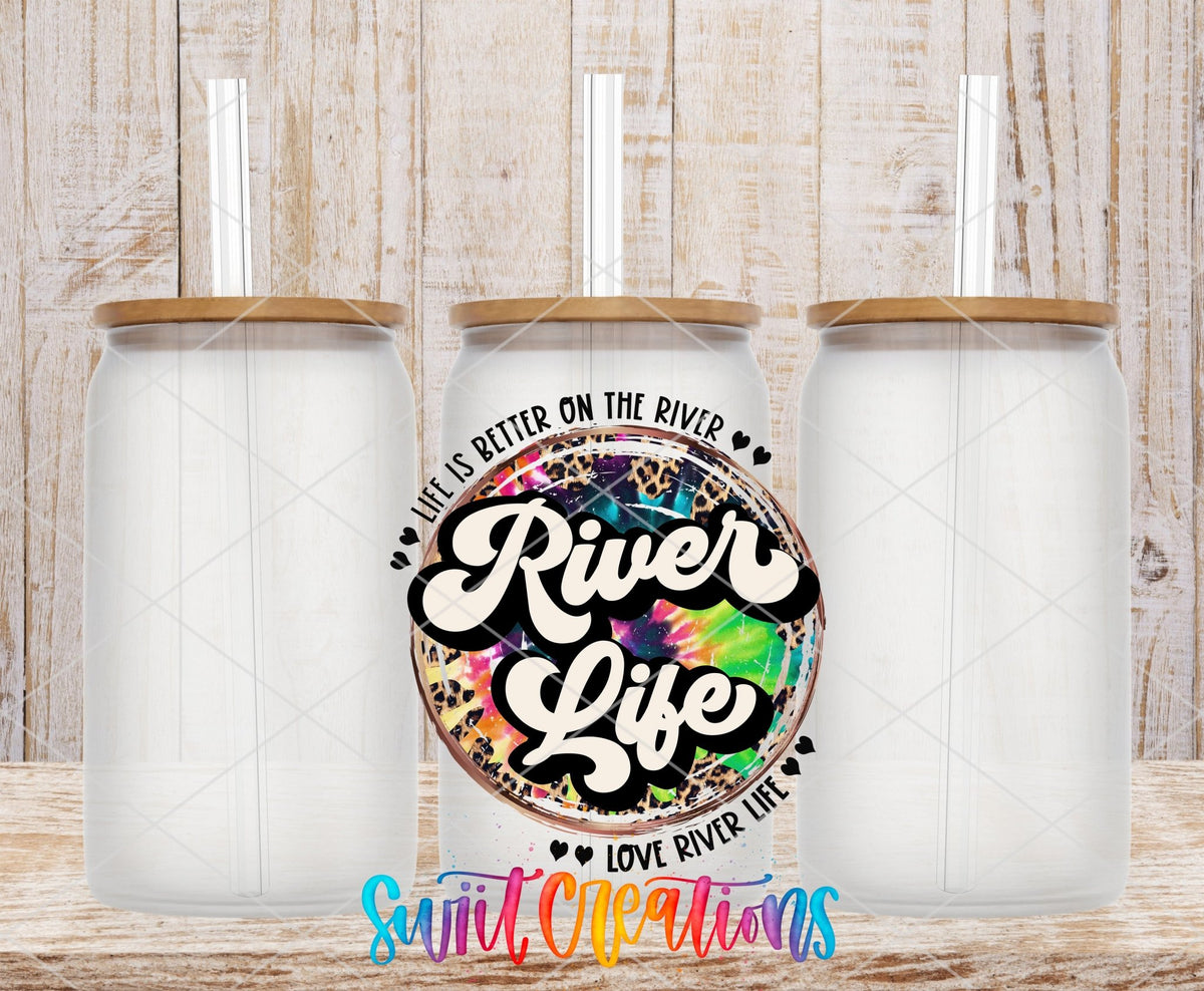 River Life UV DTF Decal | Tie Dye Leopard River Tumbler Wrap | UV867 - Swiit Creations