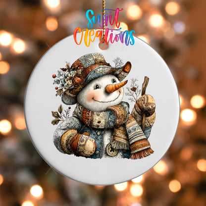 Rustic Patchwork Snowman UV DTF Ornament Transfer | O-1897 - Swiit Creations