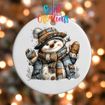 Rustic Patchwork Snowman UV DTF Ornament Transfer | O-1907 - Swiit Creations