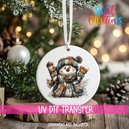 Rustic Patchwork Snowman UV DTF Ornament Transfer | O-1908 - Swiit Creations