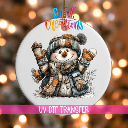 Rustic Patchwork Snowman UV DTF Ornament Transfer | O-1908 - Swiit Creations