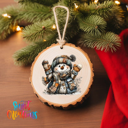 Rustic Patchwork Snowman UV DTF Ornament Transfer | O-1908 - Swiit Creations