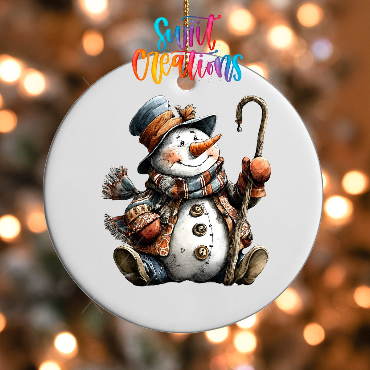 Rustic Snowman With Walking Stick UV DTF Ornament Transfer | O-1905 - Swiit Creations