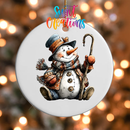 Rustic Snowman With Walking Stick UV DTF Ornament Transfer | O-1905 - Swiit Creations