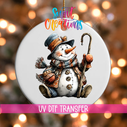 Rustic Snowman With Walking Stick UV DTF Ornament Transfer | O-1905 - Swiit Creations