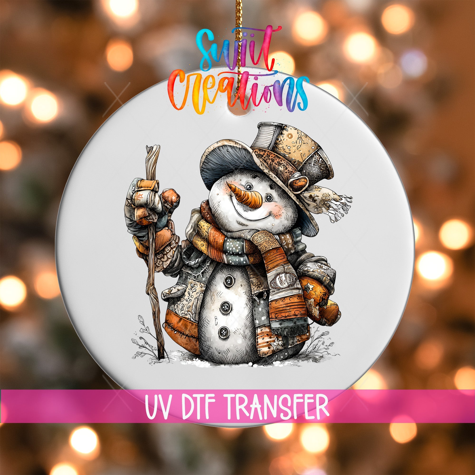 Rustic Vintage Snowman UV DTF Ornament Transfer | O-1904 - Swiit Creations