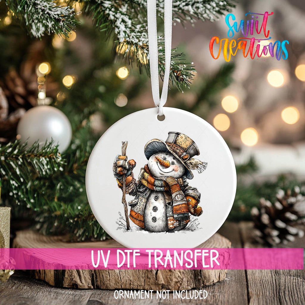 Rustic Vintage Snowman UV DTF Ornament Transfer | O-1904 - Swiit Creations
