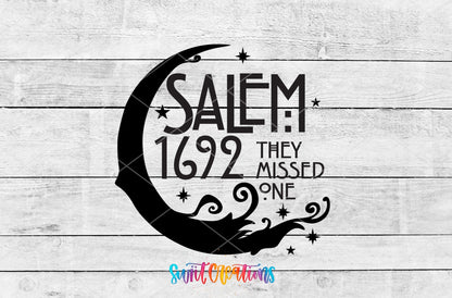 Salem 1692 They Missed One UV DTF transfer shown as a full artwork preview from Swiit Creations