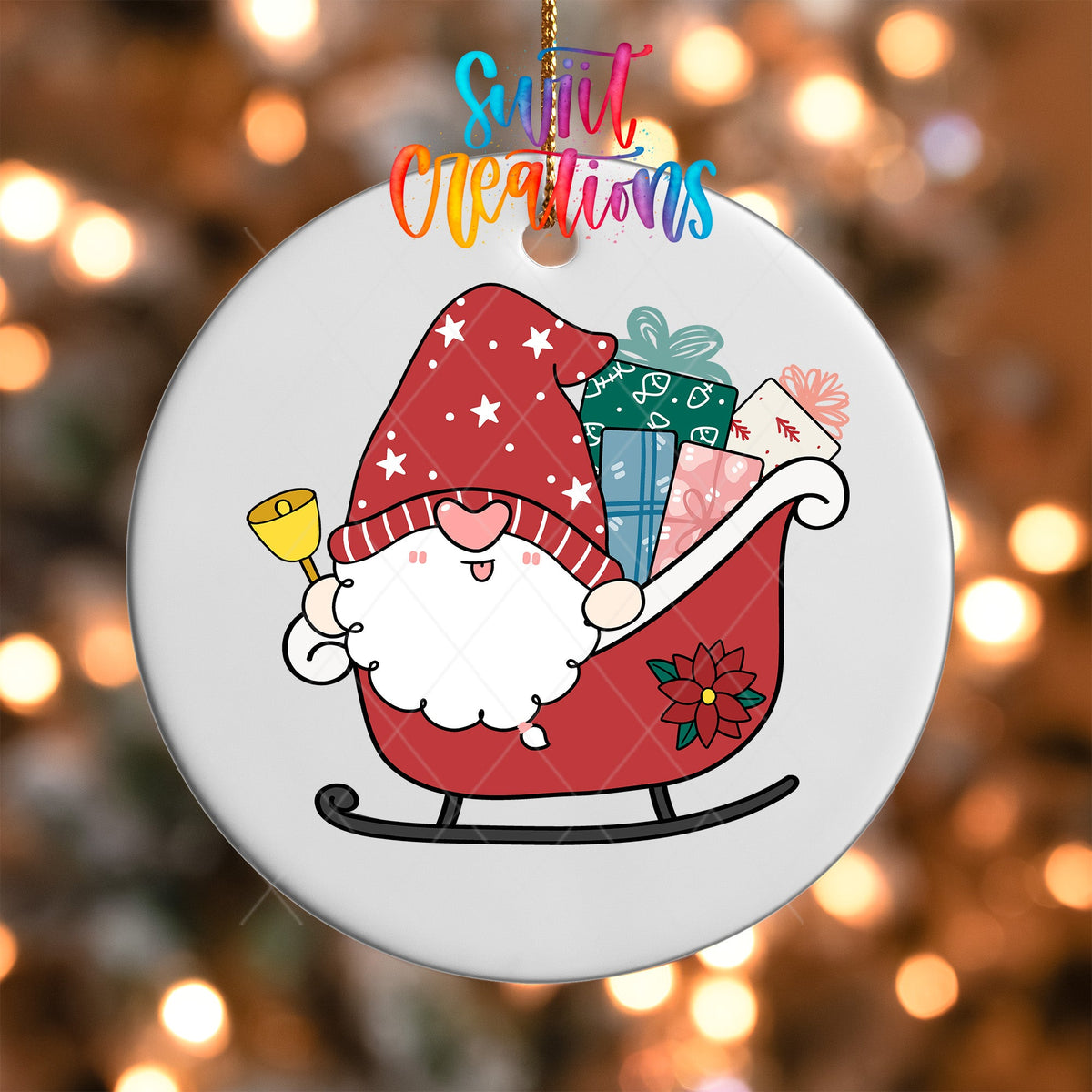Santa Gnome Sleigh UV DTF Ornament Transfer | Gifts & Bell Christmas Transfer | O-1609 - Swiit Creations