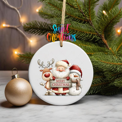 Santa Reindeer and Snowman Ornament UV DTF Transfer | Classic Holiday Friends with Merry Christmas Sign | O-2168 - Swiit Creations