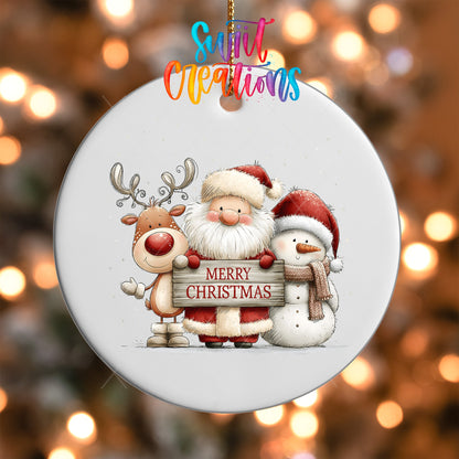 Santa Reindeer and Snowman Ornament UV DTF Transfer | Classic Holiday Friends with Merry Christmas Sign | O-2168 - Swiit Creations