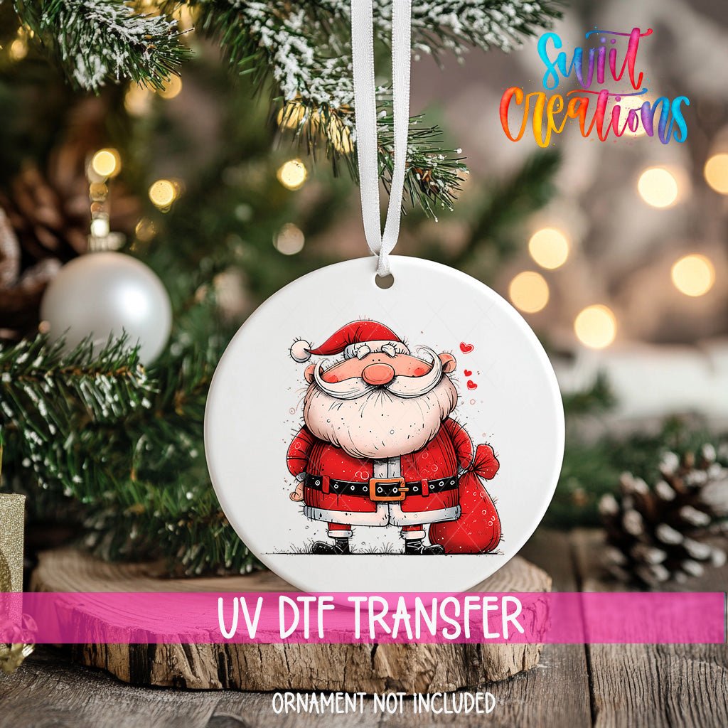 Santa with Hearts Christmas UV DTF Ornament Transfer | O-1328 - Swiit Creations