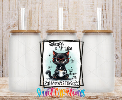 Sarcasm And Attitude UV DTF Decal | Funny Black Cat Coffee Tumbler Wrap | UV843 - Swiit Creations