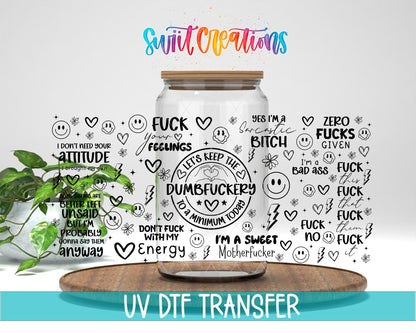 Sarcastic Dumbfuckery UV DTF Transfer Tumbler Wrap | Adult Humor Quote Wrap | DTF330 - Swiit Creations