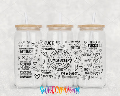 Sarcastic Dumbfuckery UV DTF Transfer Tumbler Wrap | Adult Humor Quote Wrap | DTF330 - Swiit Creations