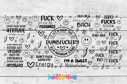 Sarcastic Dumbfuckery UV DTF Transfer Tumbler Wrap | Adult Humor Quote Wrap | DTF330 - Swiit Creations