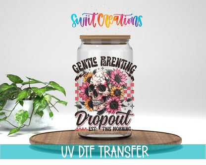 Scarcastic and Sassy Mom Group Dropout UV DTF transfer displayed on a clear jar mockup from Swiit Creations