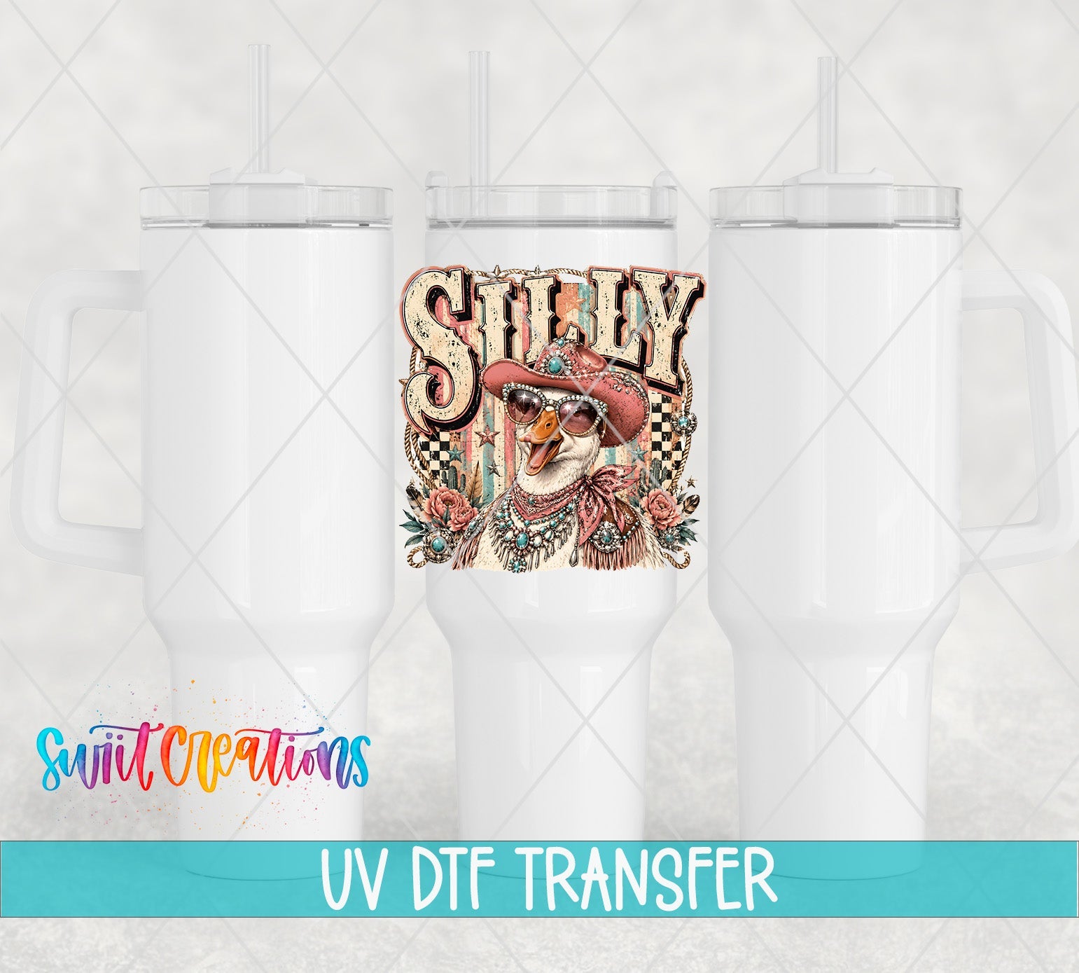 Silly Goose Western Goose UV DTF Transfer | Retro Cowboy Goose Drinkware Design | UV2089 - Swiit Creations