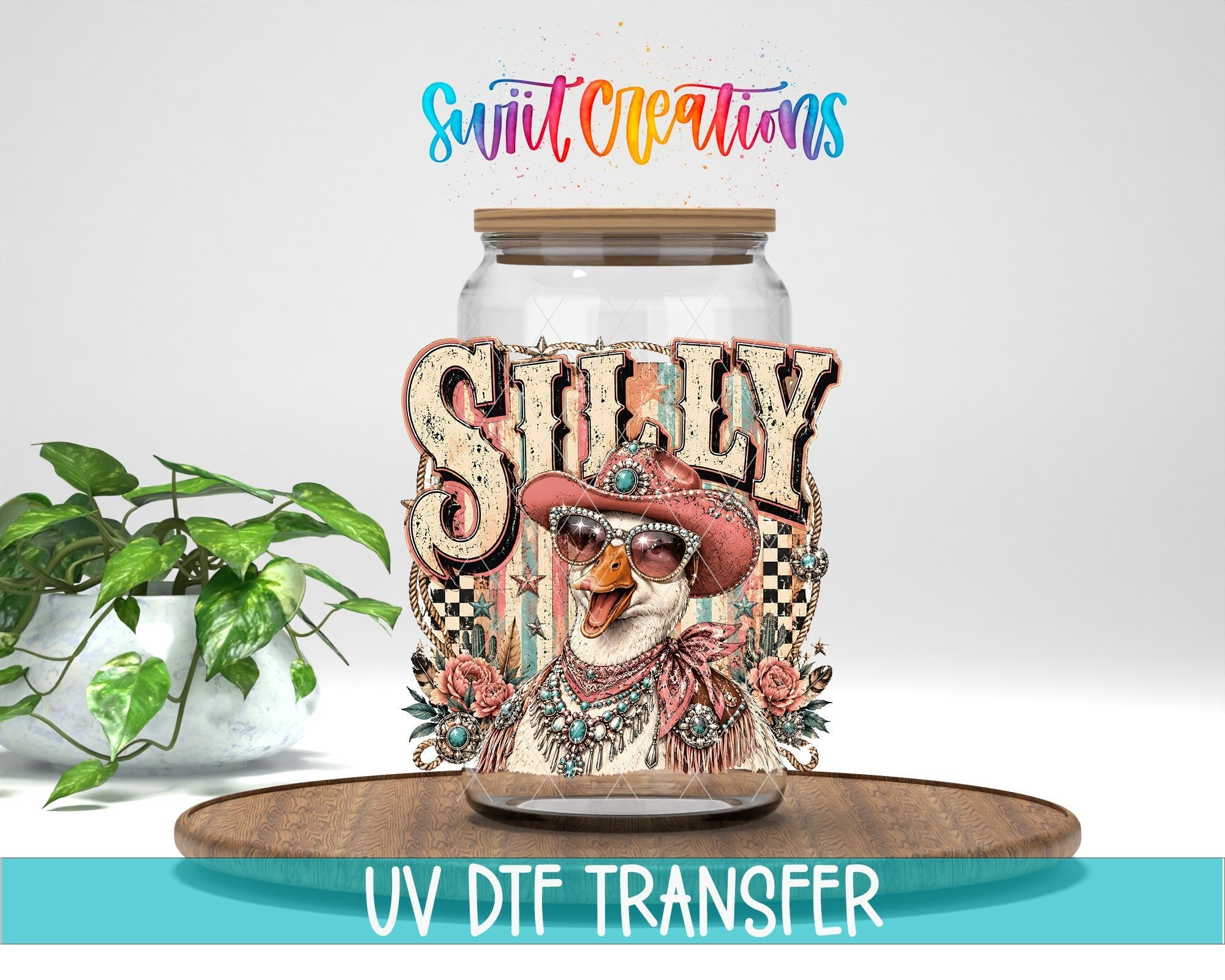 Silly Goose Western Goose UV DTF Transfer | Retro Cowboy Goose Drinkware Design | UV2089 - Swiit Creations