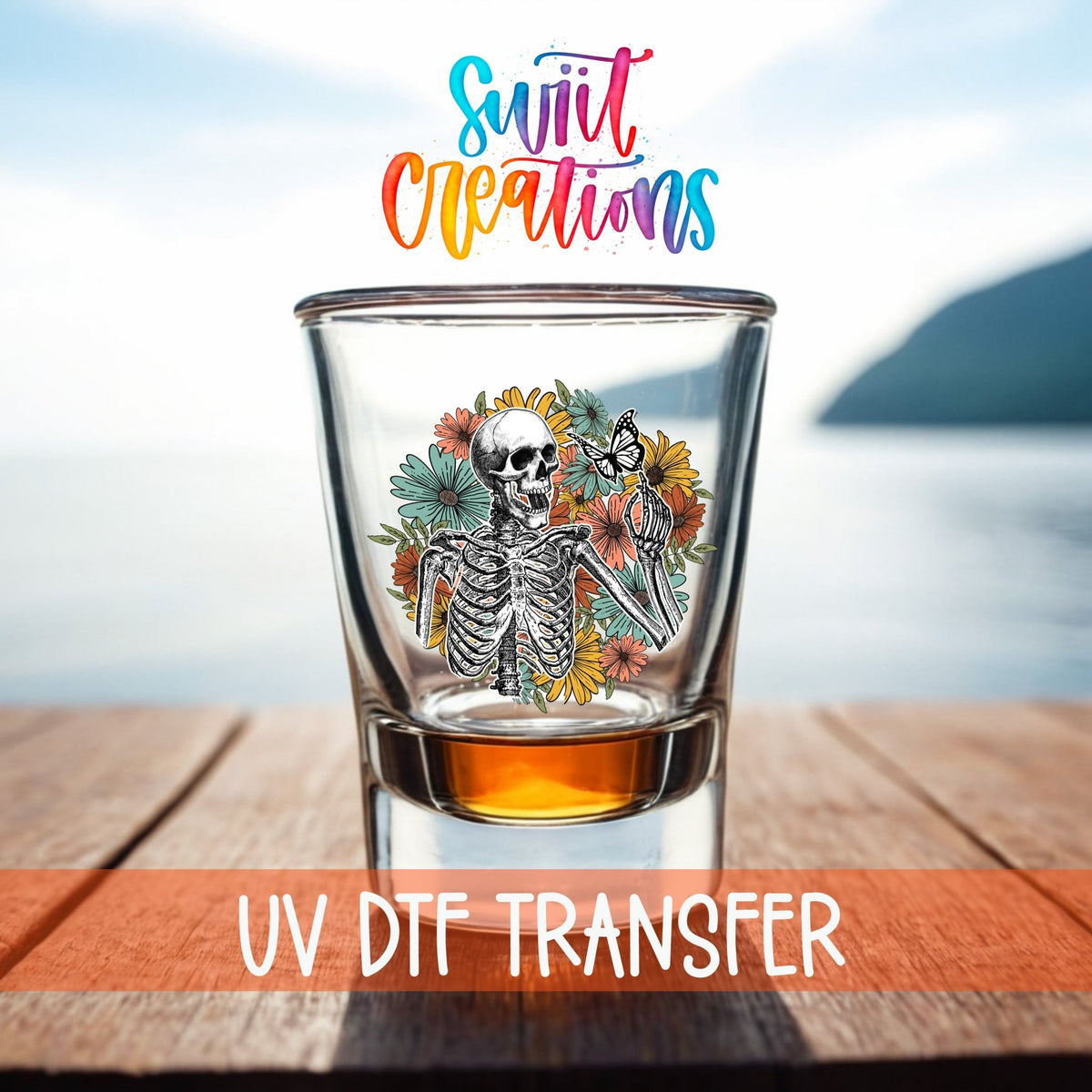 Skeleton Floral UV DTF Shot Glass Transfer | SG1192 - Swiit Creations