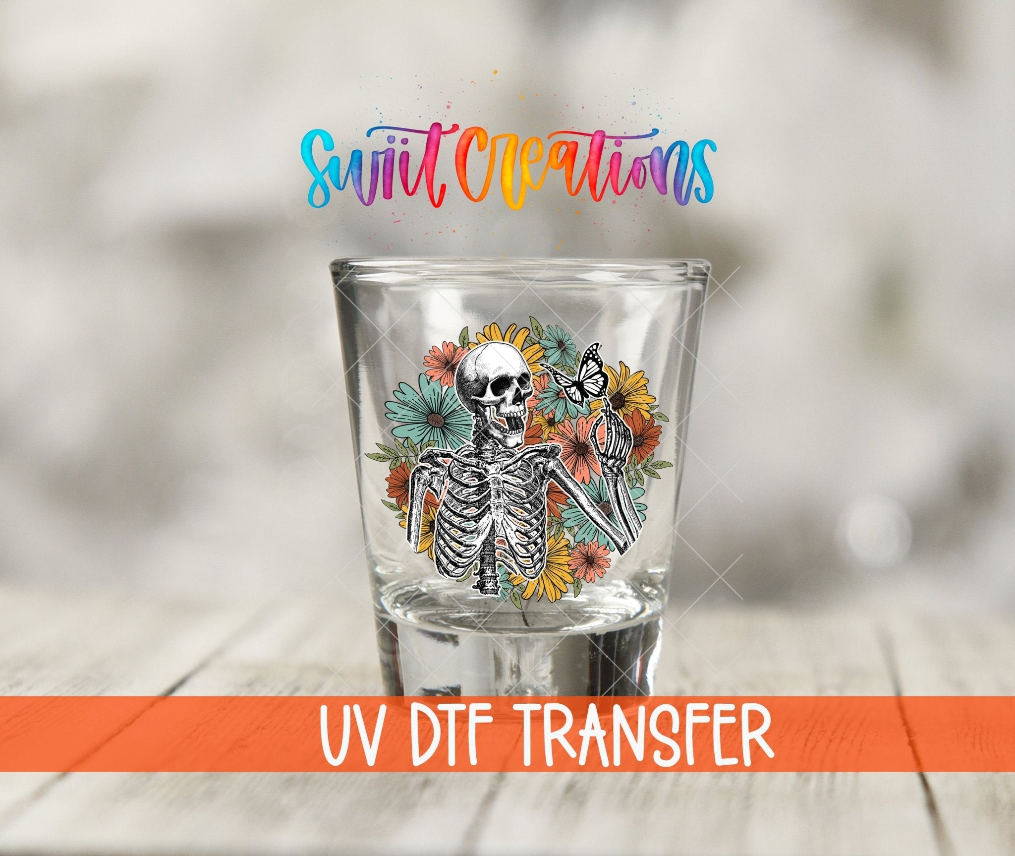 Skeleton Floral UV DTF Shot Glass Transfer | SG1192 - Swiit Creations